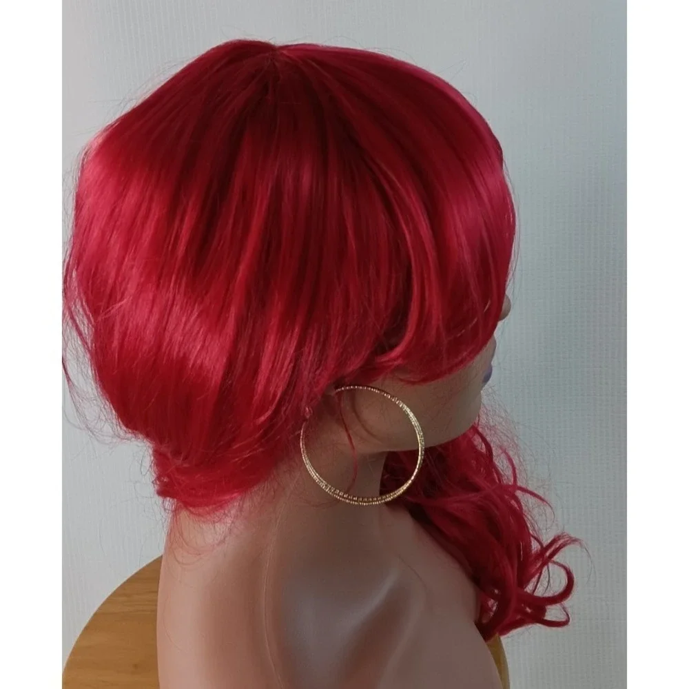 Women's Costume play Wavy Long synthetic Red Bangs hair wig 22